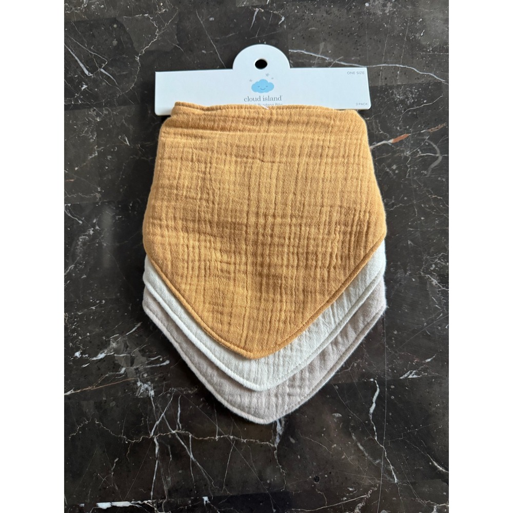 Cloud Island 3 Pack Baby Bandana Bibs Cotton Muslin Mustard Cream Taupe One Size